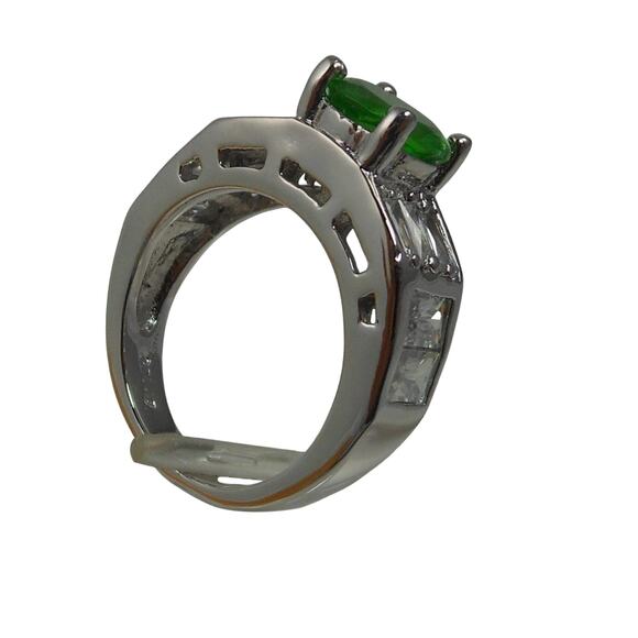 Vintage Sterling Silver Simulated Diamond Emerald Engagement Wedding Ring Band 7 - Picture 9 of 10